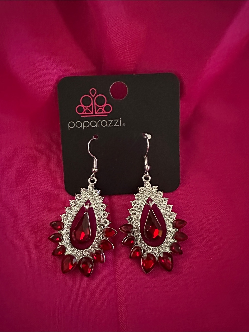 paparazzi Ruby Red Teardrop Crystal Statement Earrings